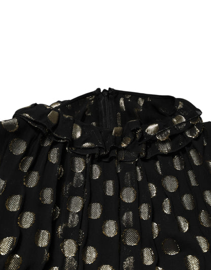 Black Gold Polka Dot Silk Brocade Mini Dress