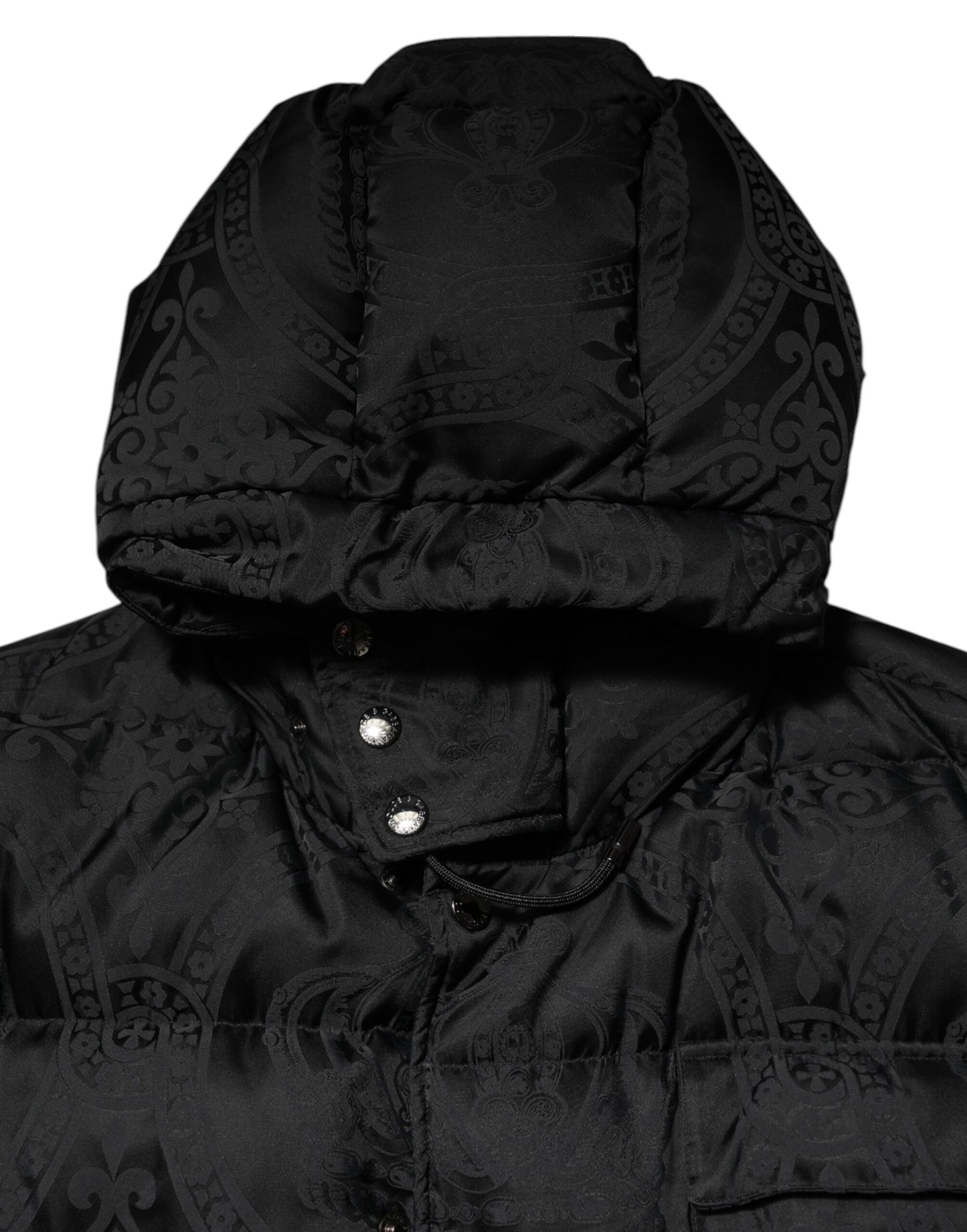 Black Jacquard Quilted Puffer Hooded Jacket