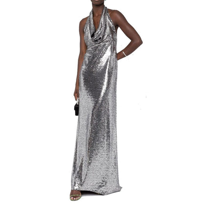 Silver Elastane Cocktail Dress