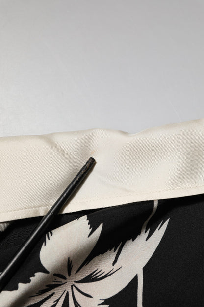 Black Printed Silk Short Sleeves Casual Shirt