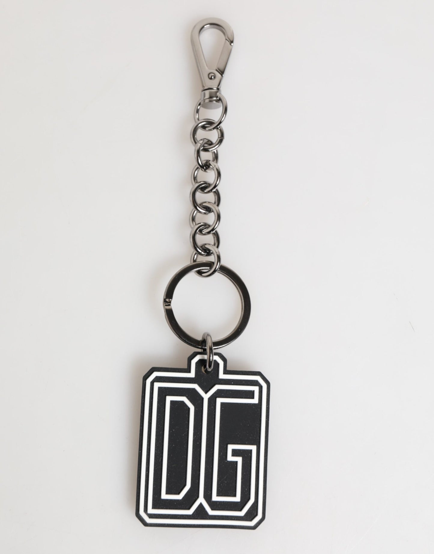 Black White DG Rubber Logo Silver Men Keychain Keyring