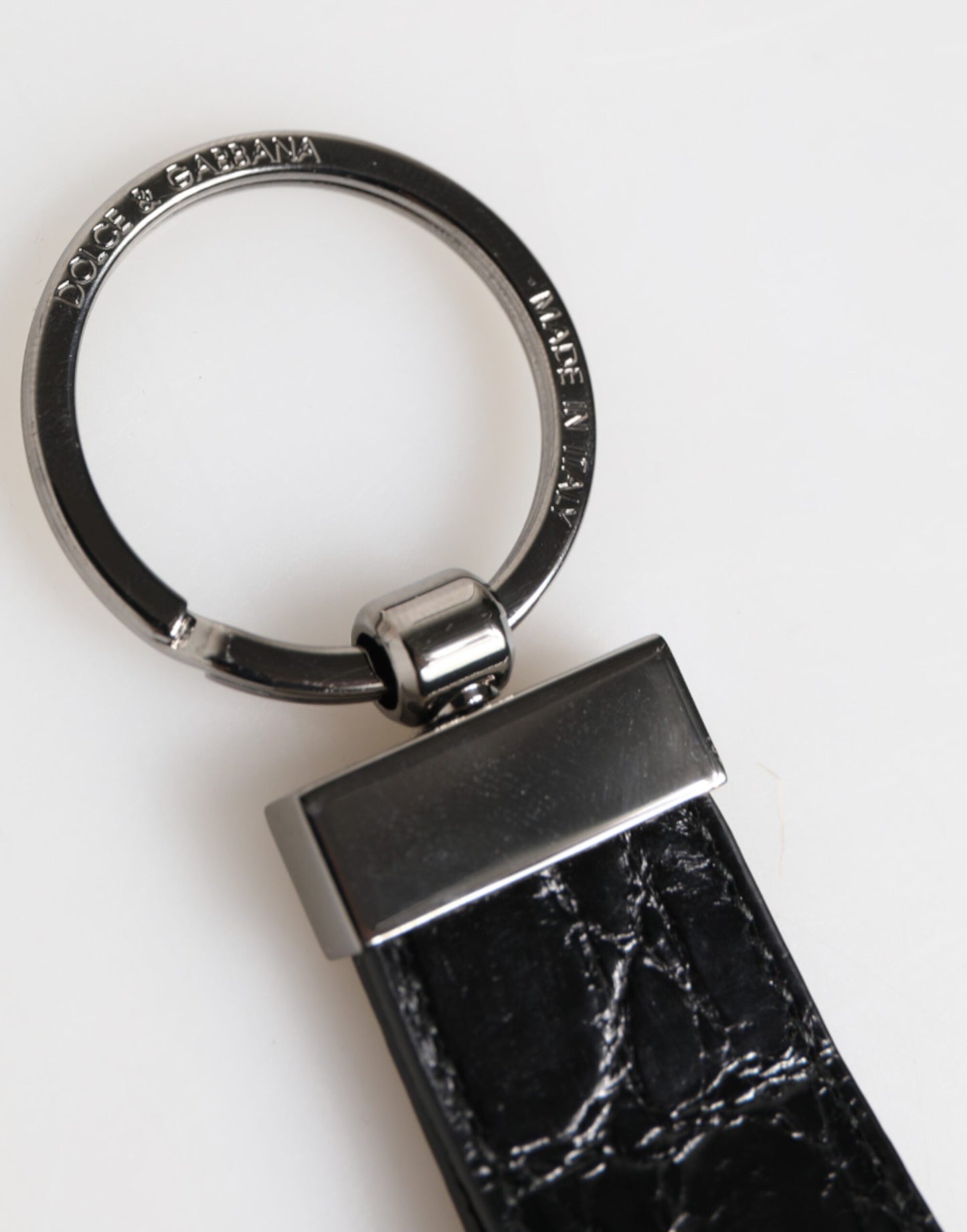 Black Leather Logo Metal Ring Keychain Holder Men Keyring