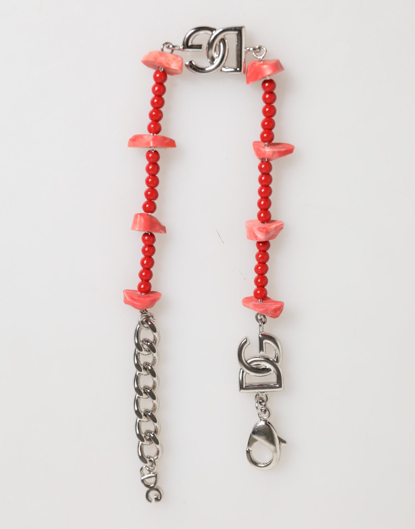 Silver Tone Brass Beaded Resin DG Logo Chain Men Bracelet