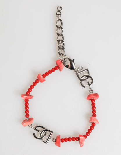 Silver Tone Brass Beaded Resin DG Logo Chain Men Bracelet