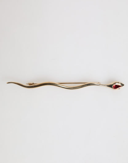 Gold Brass Red Crystal Spilla Serpente Mens Brooch Pin