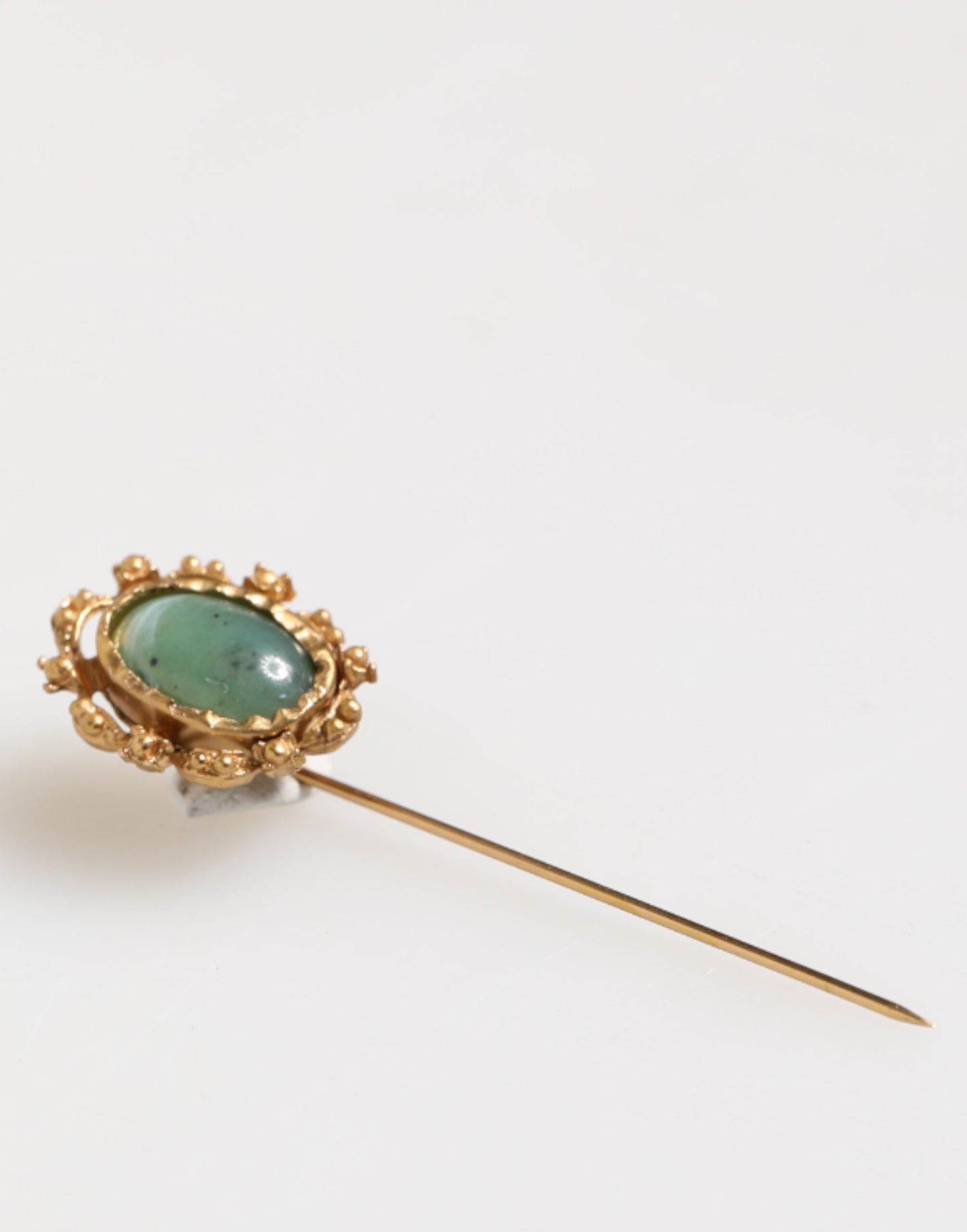 Gold Tone Green Stone Antique Men Accessory Brooch Pin