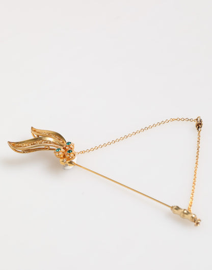 Gold Tone 925 Sterling Silver Crystal Chain Pin Brooch