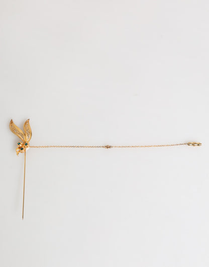 Gold Tone 925 Sterling Silver Crystal Chain Pin Brooch