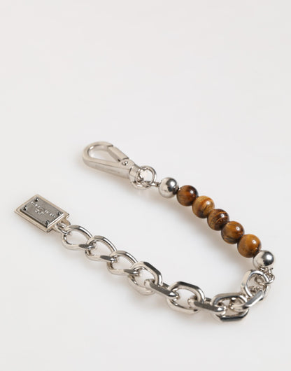 Silver Chain Brass Beaded Lobster Clasp Logo Men Bracelet