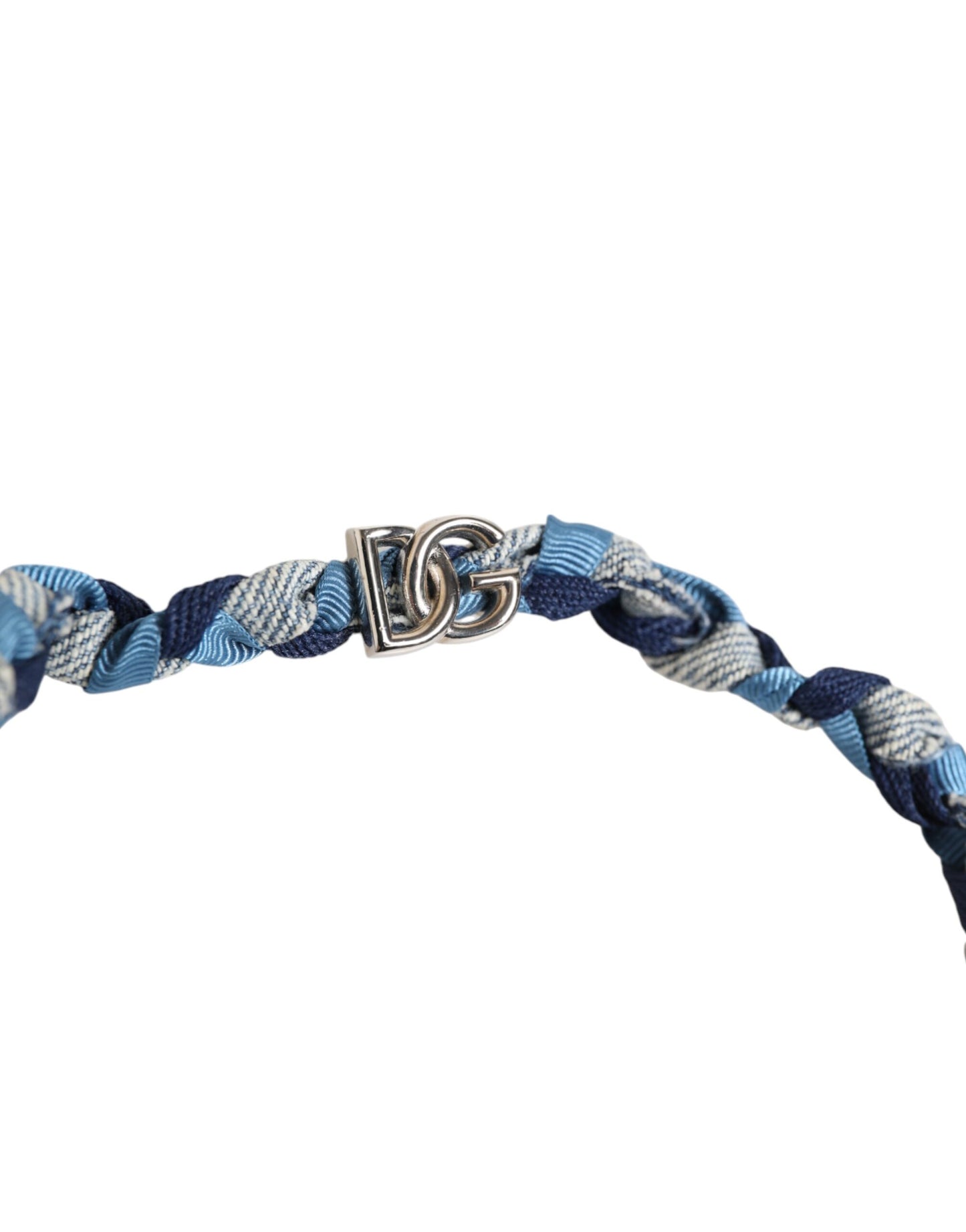 Blue White Braided Silver Metal Logo Beaded Men Bracelet