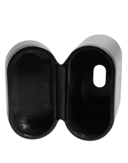 Black Leather Logo Print Flip Holder Men Airpods Case