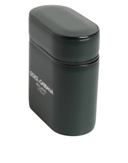 Black Leather Logo Print Flip Holder Men Airpods Case