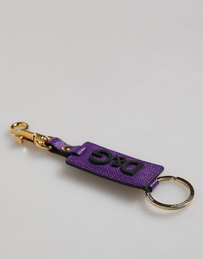 Purple DG Logo Leather Gold Tone Metal Keyring Keychain