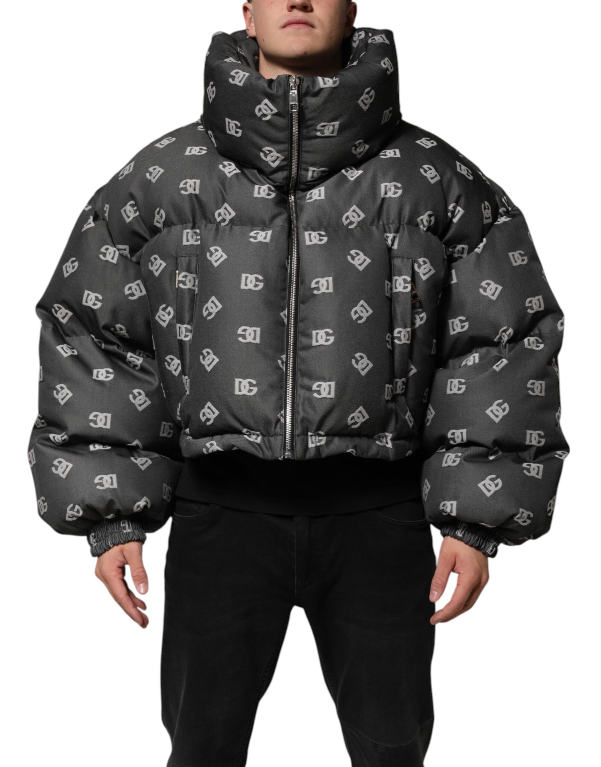 Black DG Monogram Full Zip Puffer Men Jacket