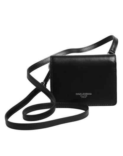 Black Leather Bifold Card Holder Crossbody Men Borse Bag