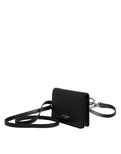 Black Leather Bifold Card Holder Crossbody Men Borse Bag