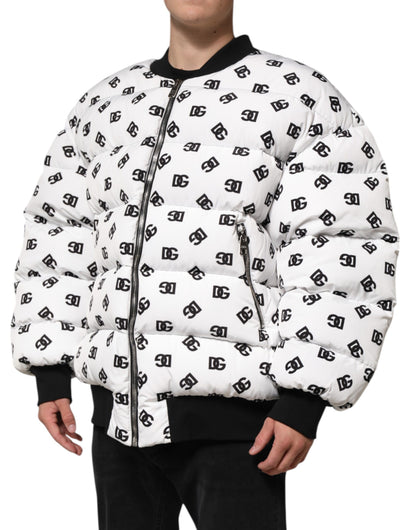 White DG Monogram Full Zip Quilted Jacket