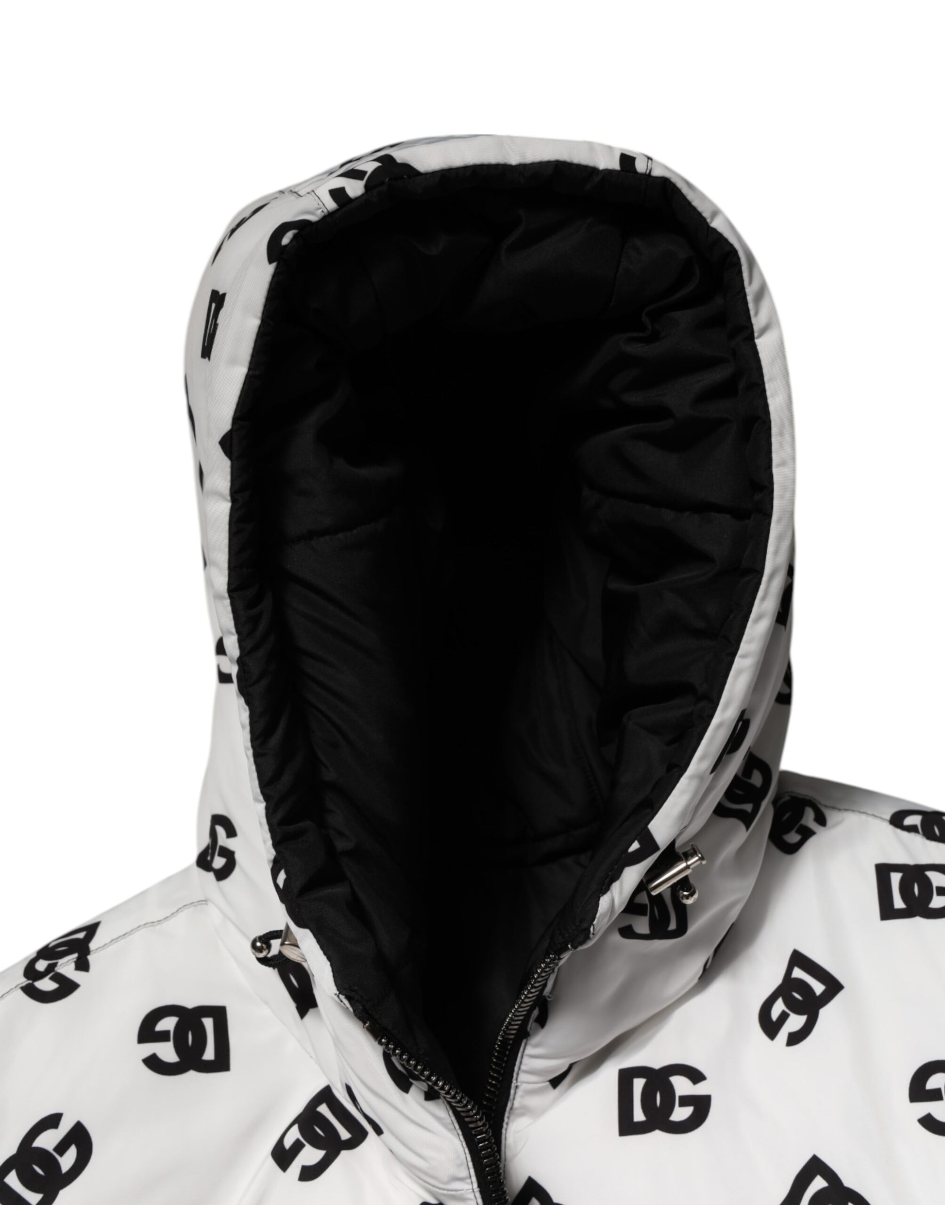 White DG Monogram Hooded Puffer Jacket