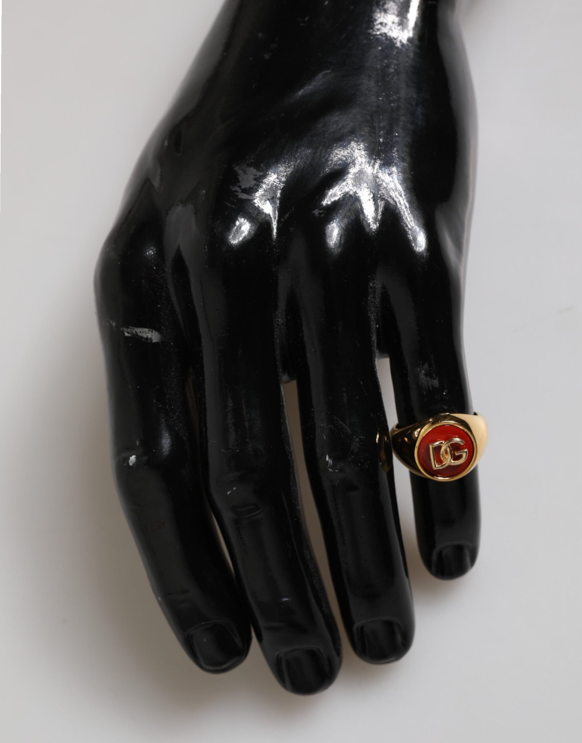 Gold Tone Real Brass Red DG Logo Men Ring