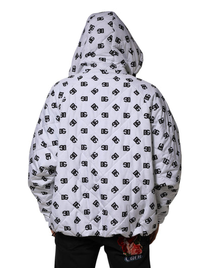 White DG Monogram Hooded Quilted Jacket