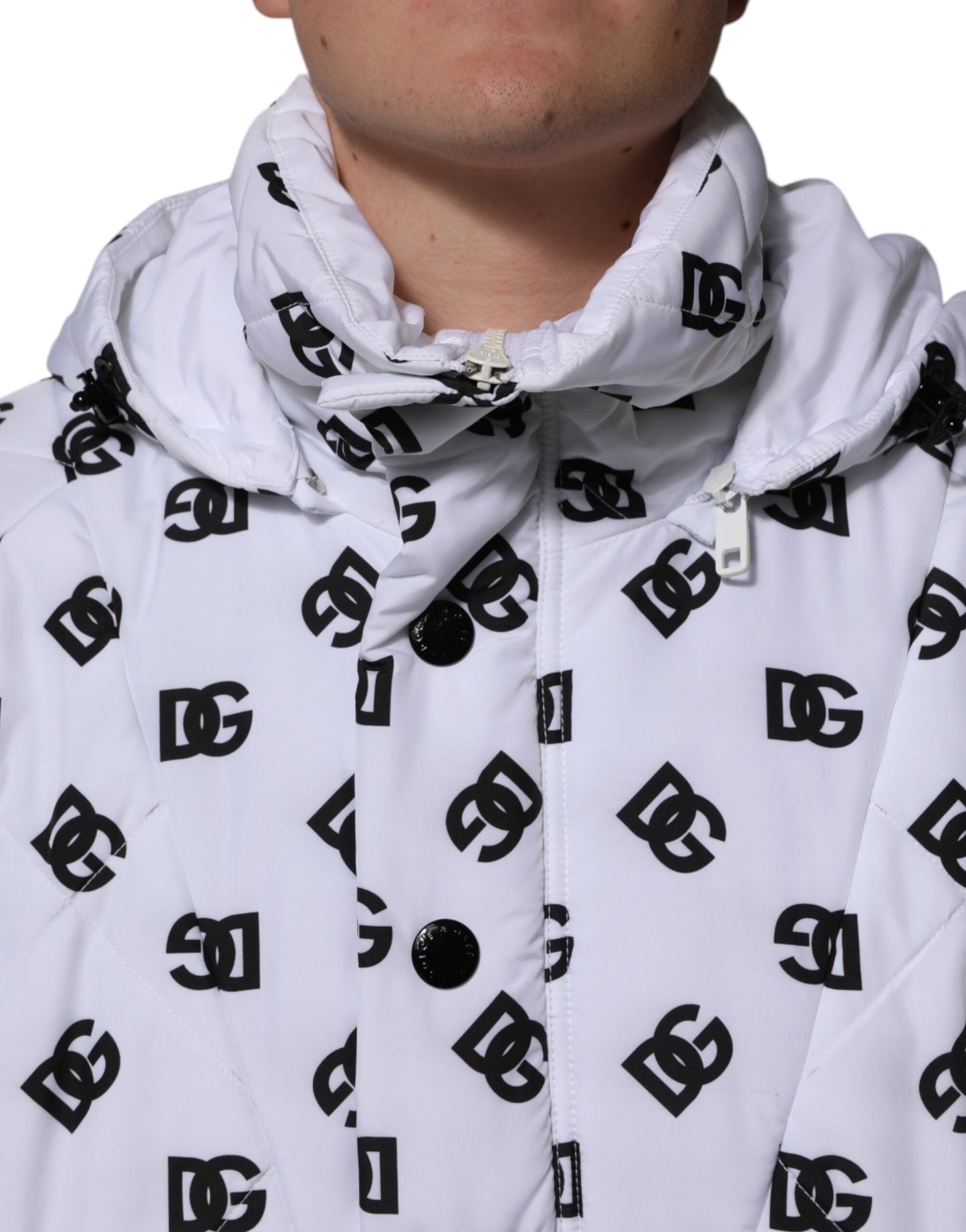 White DG Monogram Hooded Quilted Jacket