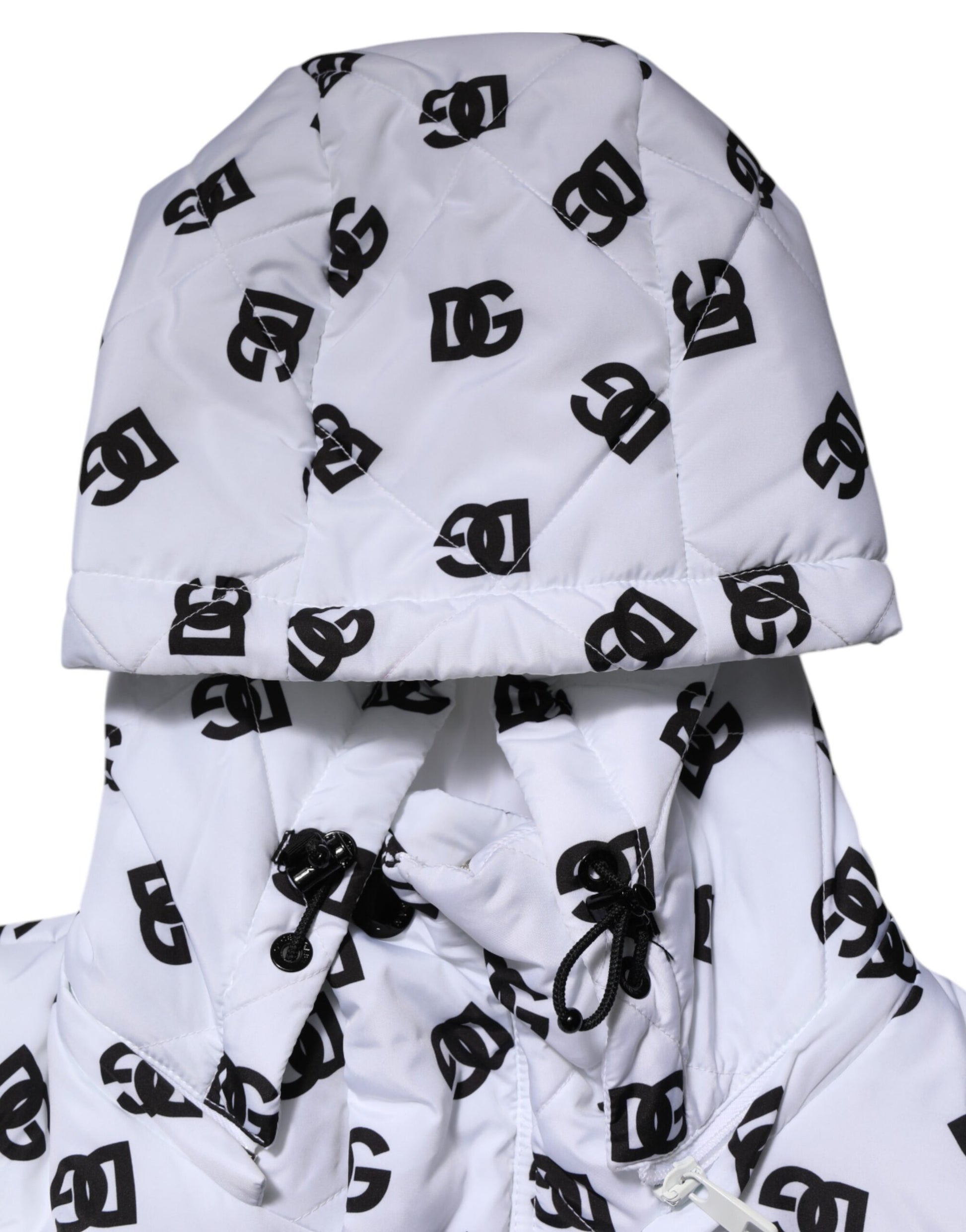 White DG Monogram Hooded Quilted Jacket