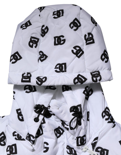 White DG Monogram Hooded Quilted Jacket