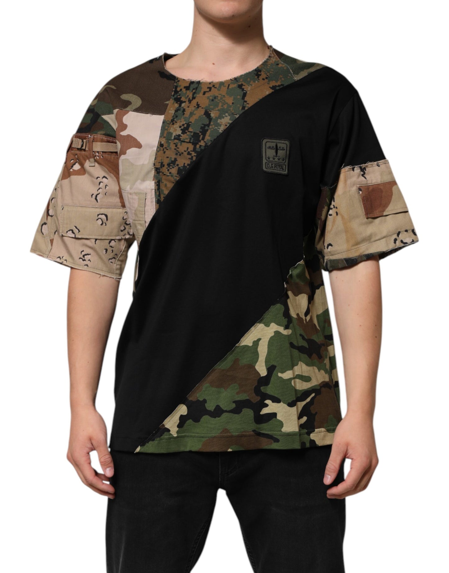 Multicolor Patchwork Cotton CrewNeck  T-shirt