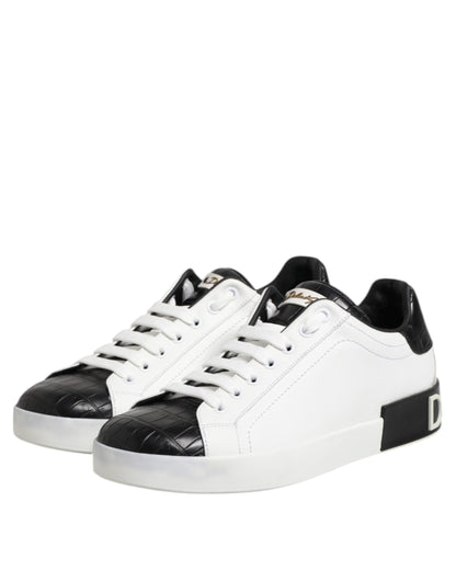 White Black Leather Portofino Sneaker Shoes
