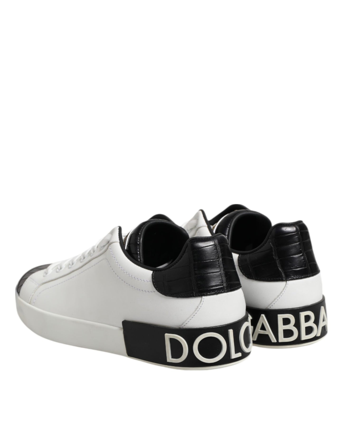 White Black Leather Portofino Sneaker Shoes