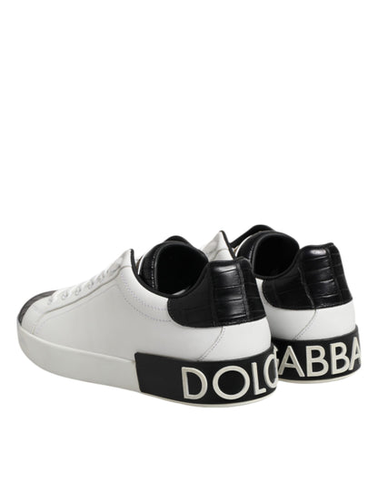 White Black Leather Portofino Sneaker Shoes