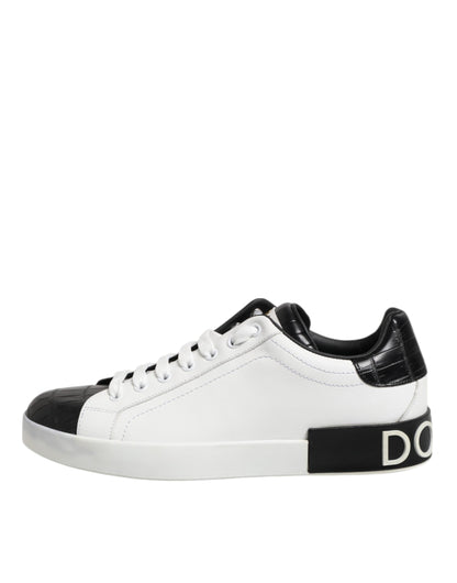 White Black Leather Portofino Sneaker Shoes