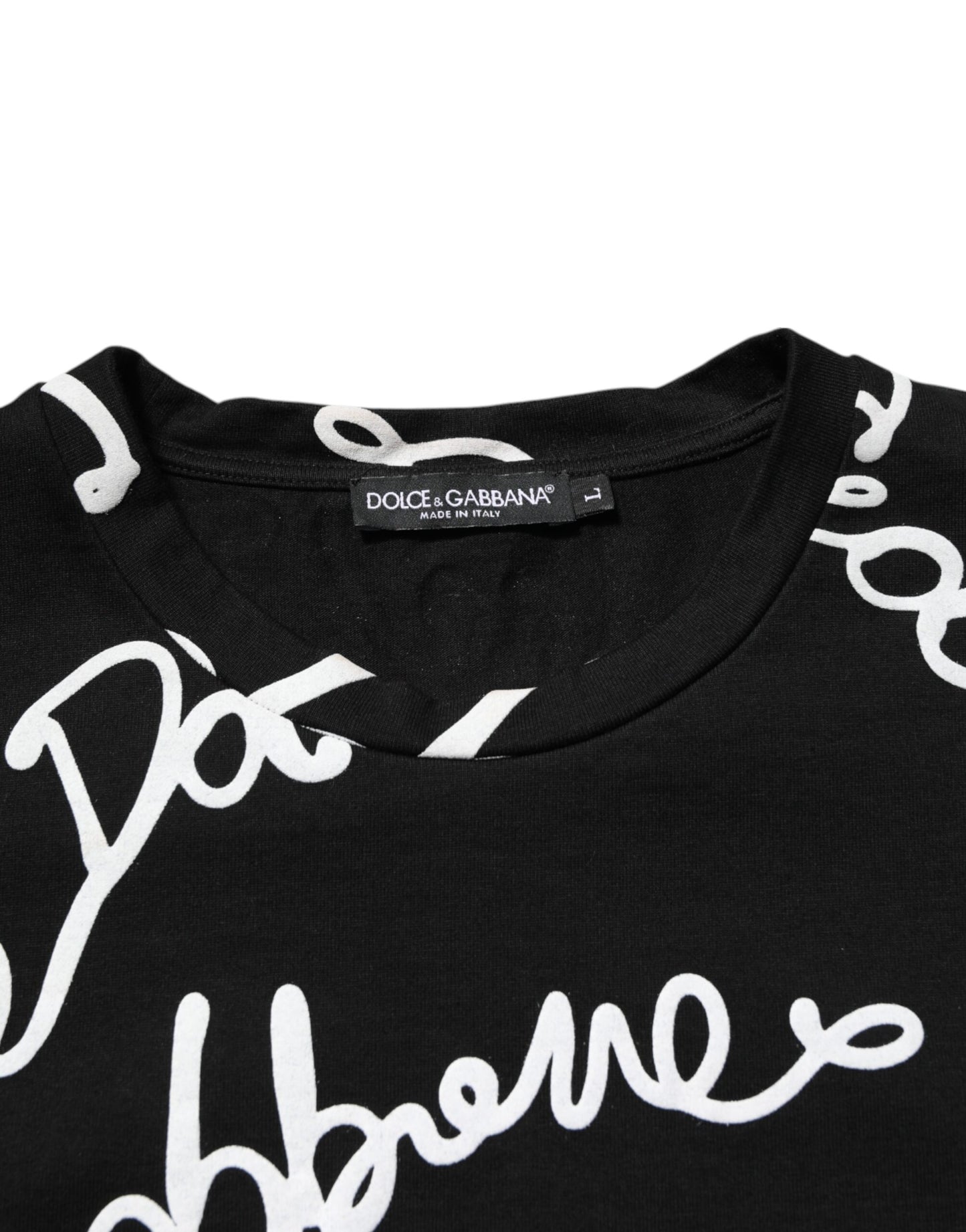 Black Logo Print Cotton Crew Neck  T-shirt