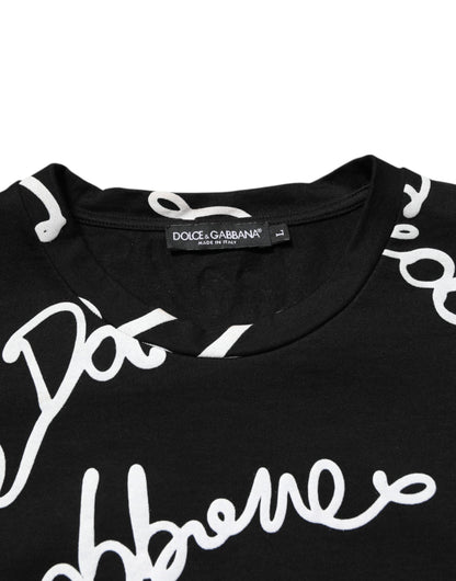 Black Logo Print Cotton Crew Neck  T-shirt