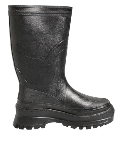Metallic Black Pull On Rain Boots Men Shoes
