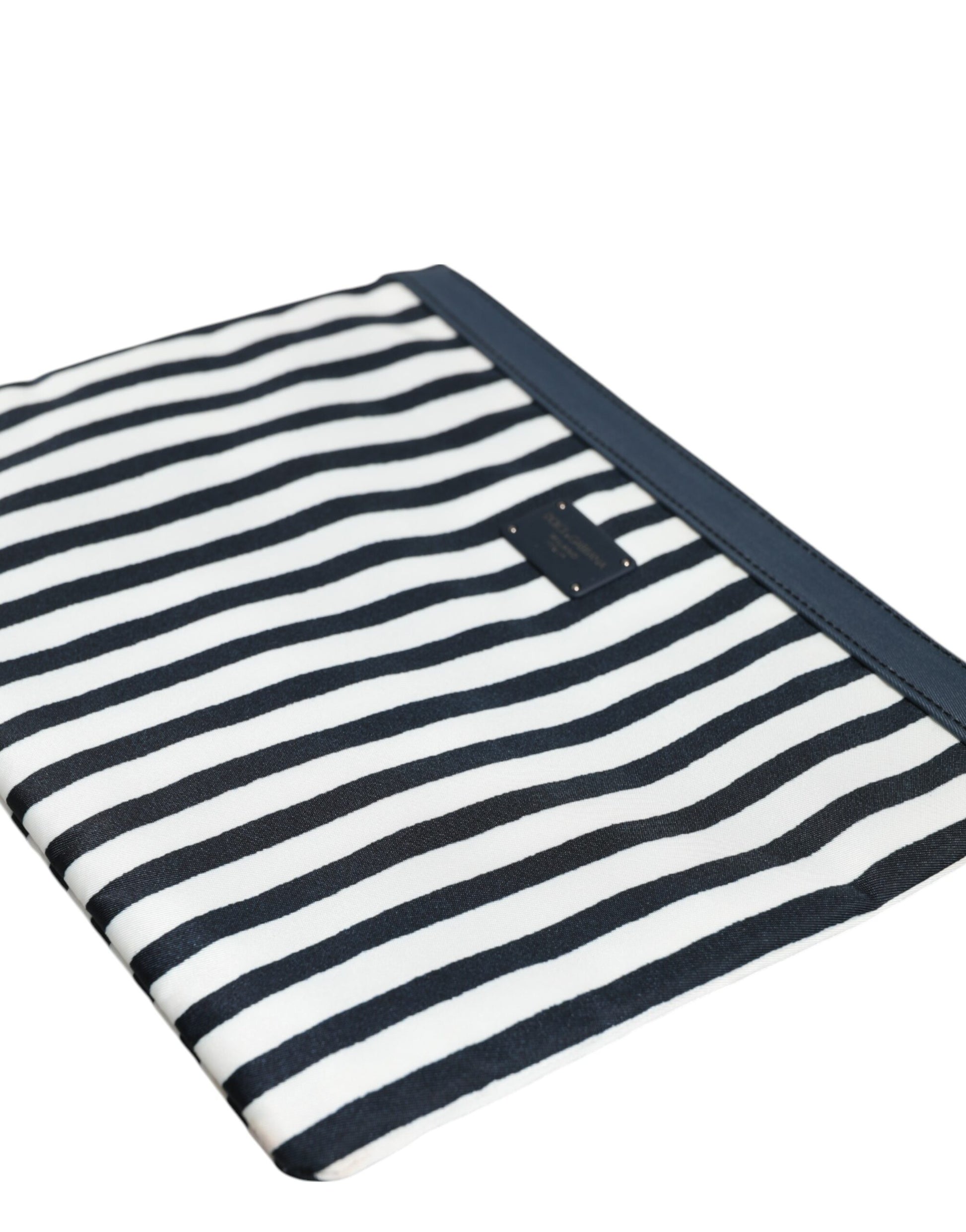 Black White Striped Logo Plaque Clutch Borse Pouch Bag