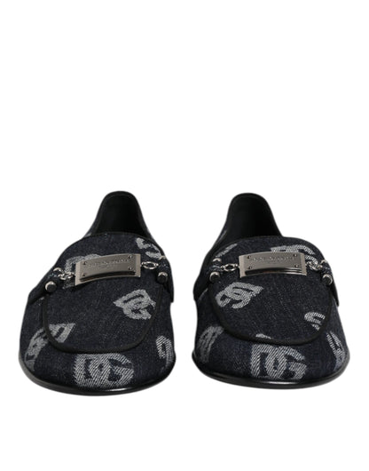 Blue Logo Cotton Loafers Formal Dress Shoes