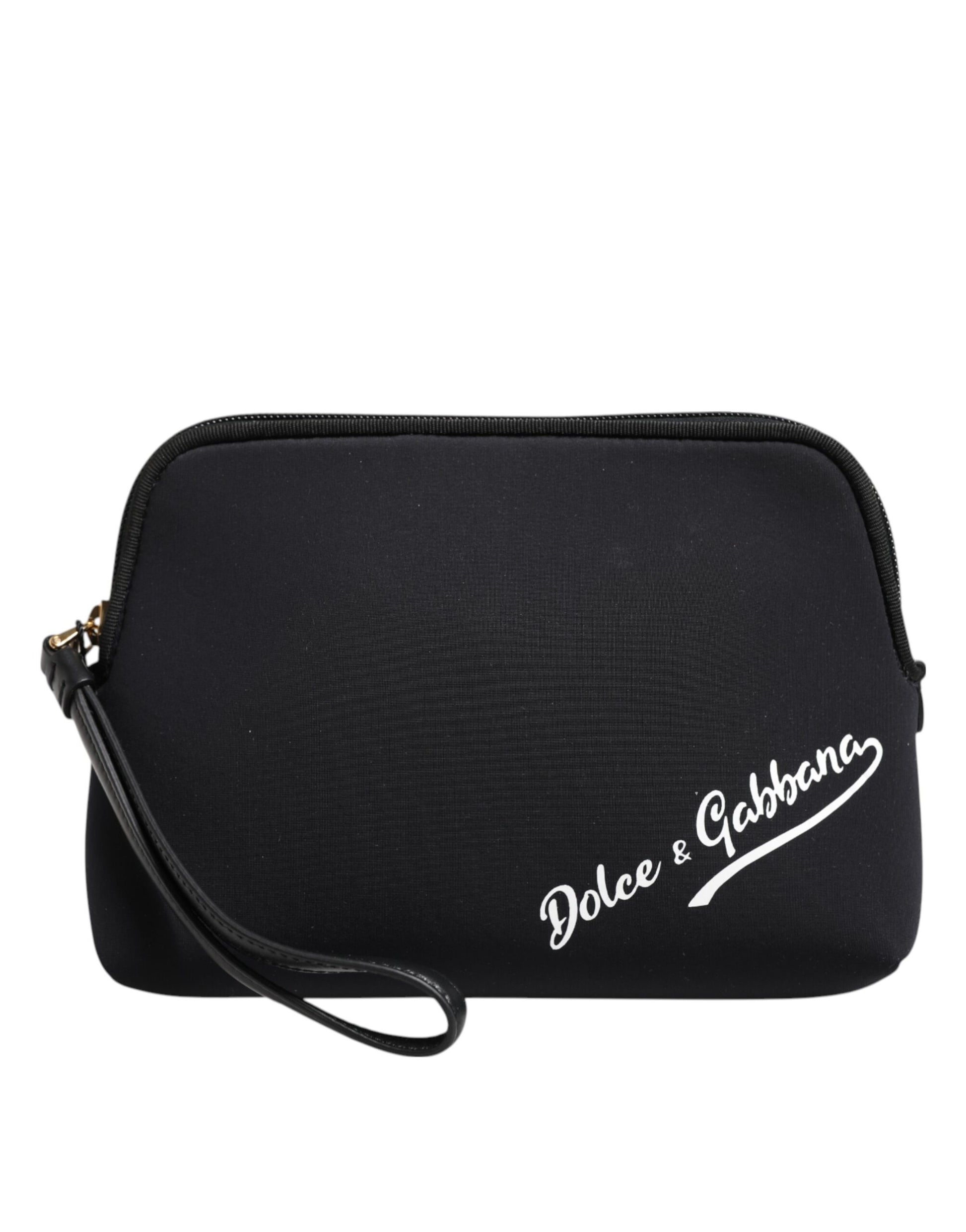 Black Solid Nylon DG LogoPrint Clutch Zip Borse Pouch Bag