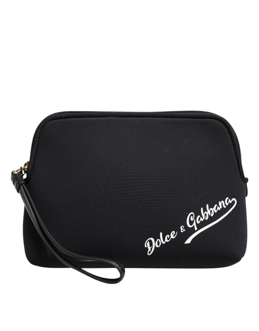 Black Solid Nylon DG LogoPrint Clutch Zip Borse Pouch Bag