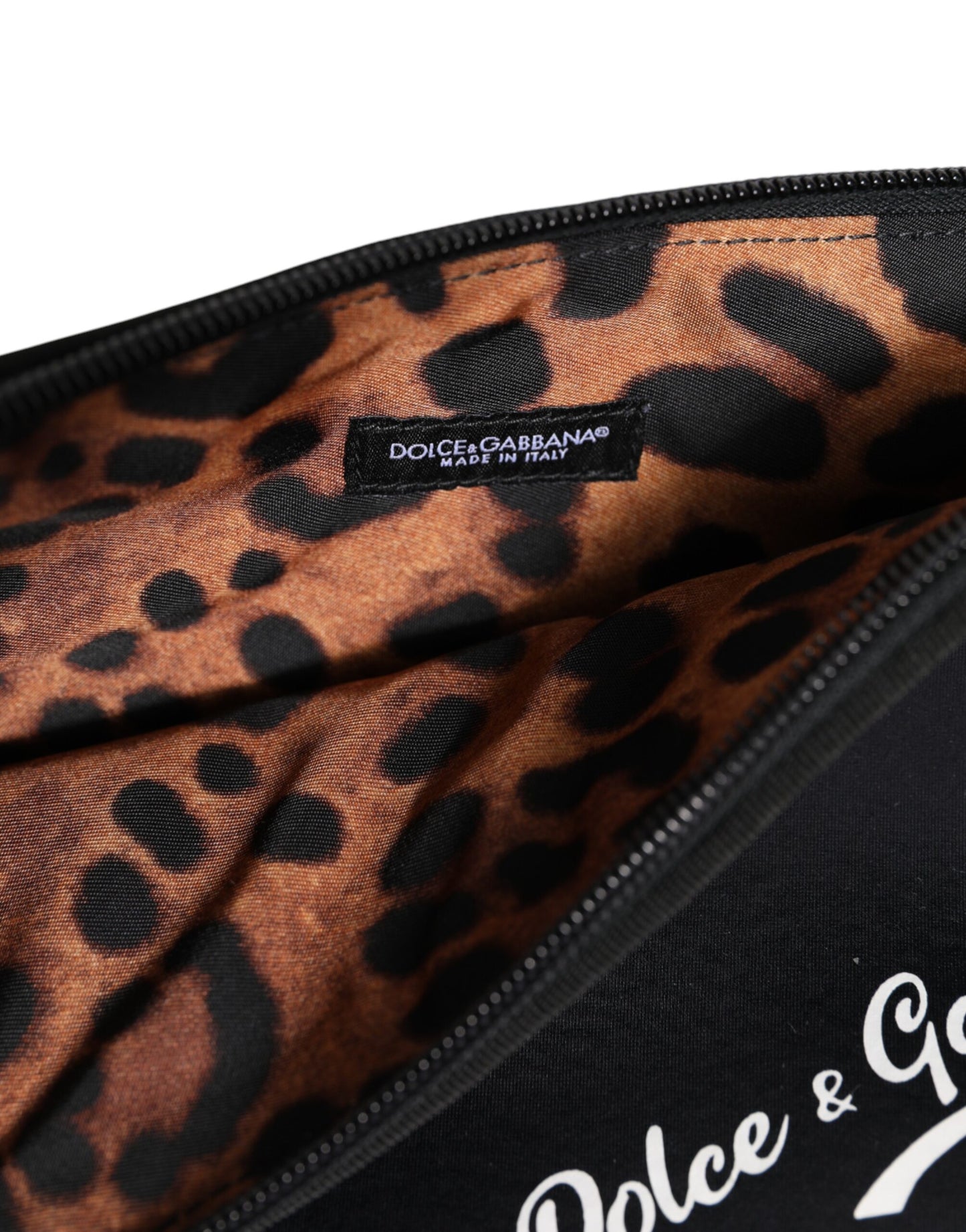 Black Solid Nylon DG LogoPrint Clutch Zip Borse Pouch Bag