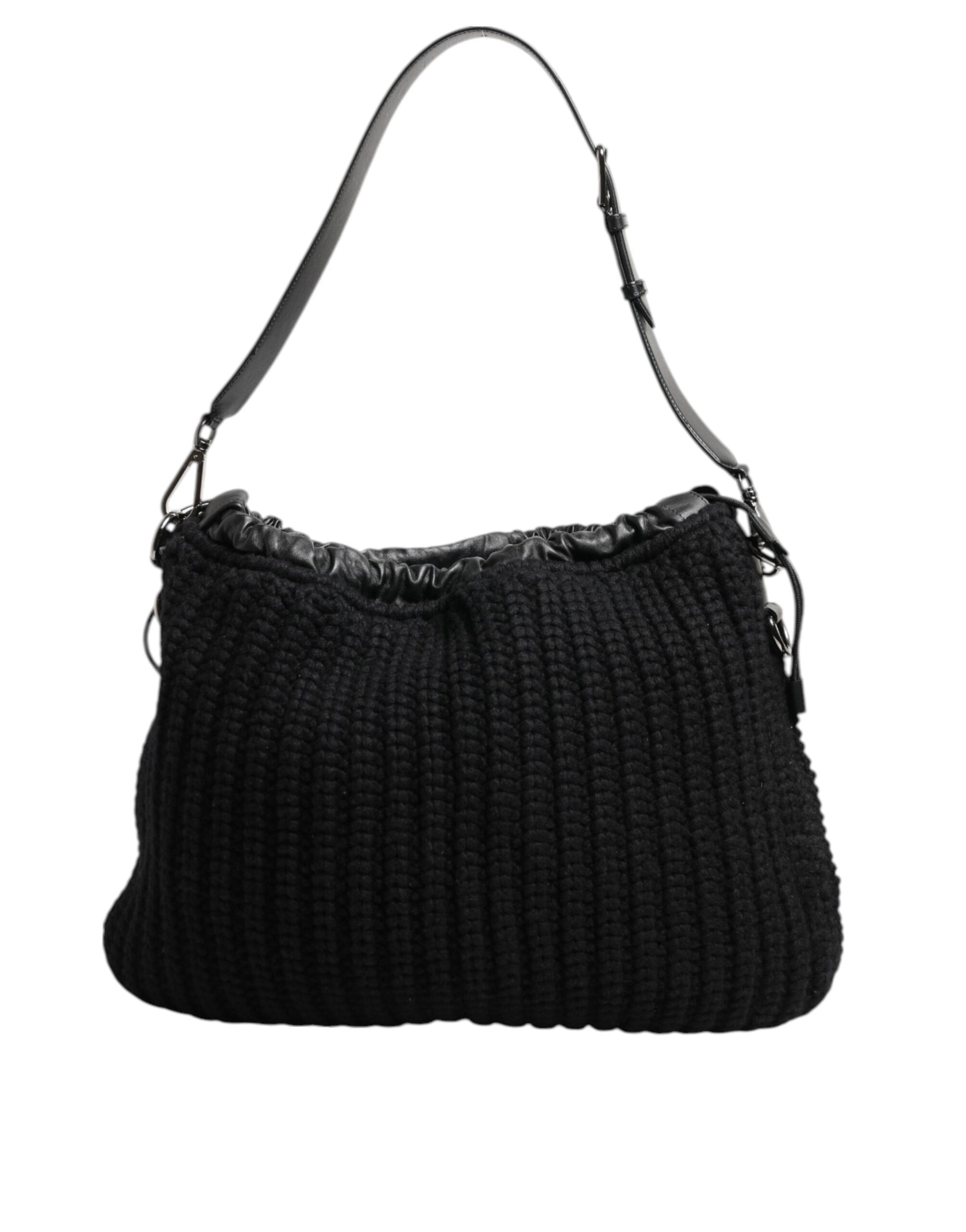 Black Cashmere Knitted Leather Shoulder Women Borse Bag