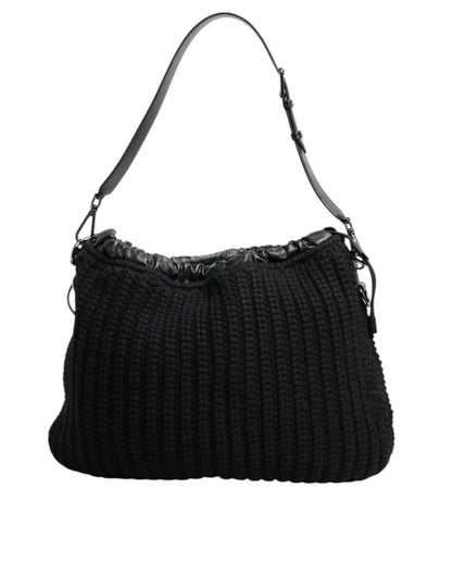 Black Cashmere Knitted Leather Shoulder Women Borse Bag