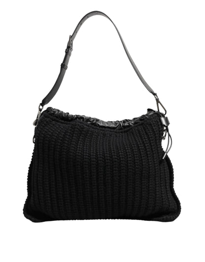 Black Cashmere Knitted Leather Shoulder Women Borse Bag