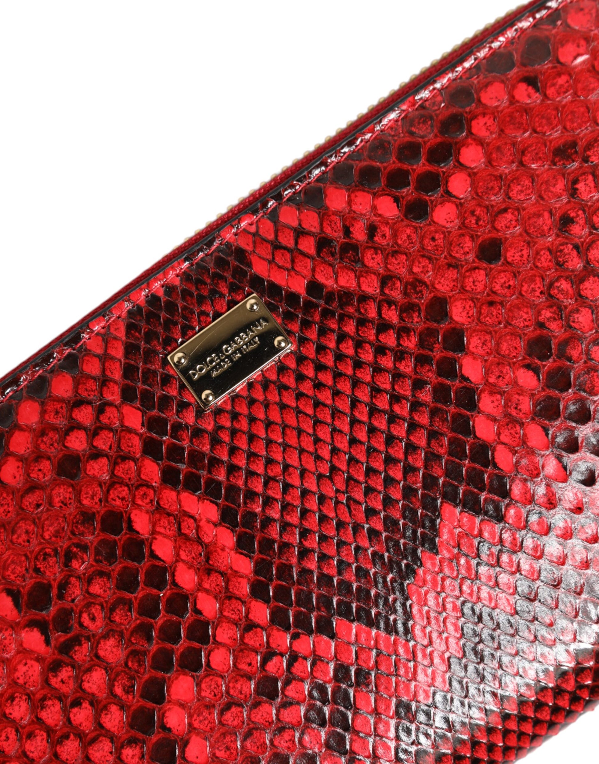 Red Exotic Leather Zip Around Continental Clutch Wallet