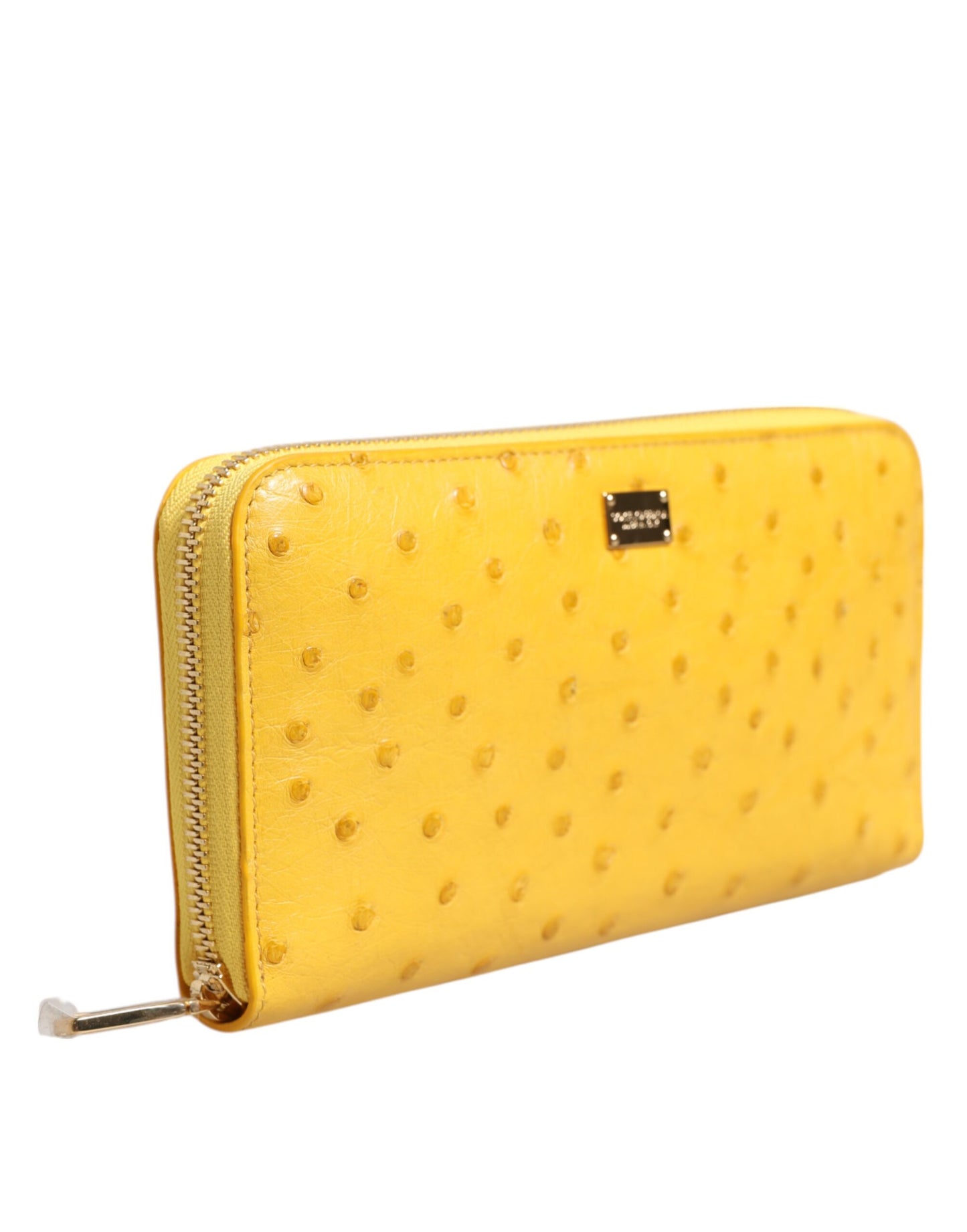 Yellow Leather Logo Plaque Zip Around Continental Wallet