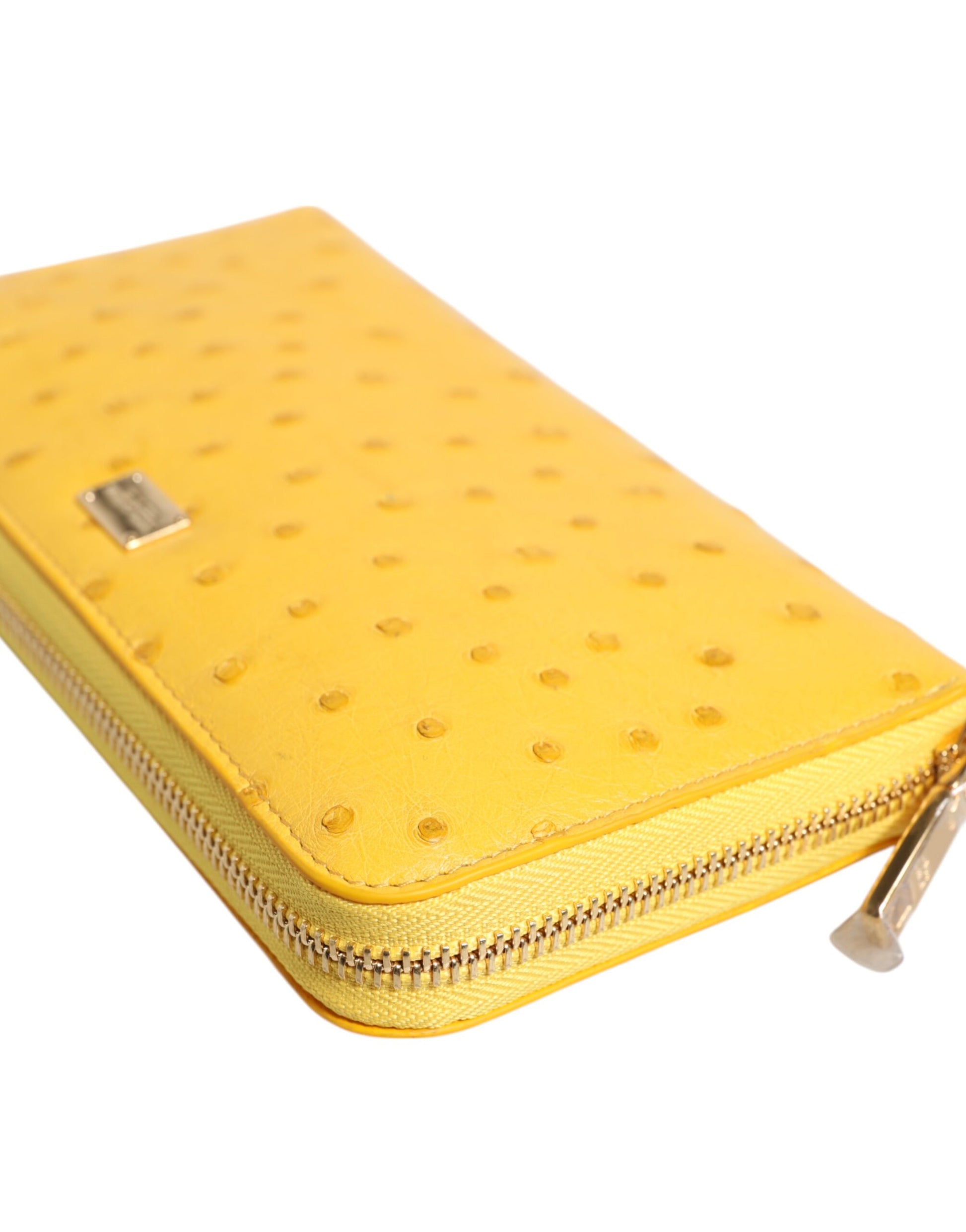 Yellow Leather Logo Plaque Zip Around Continental Wallet