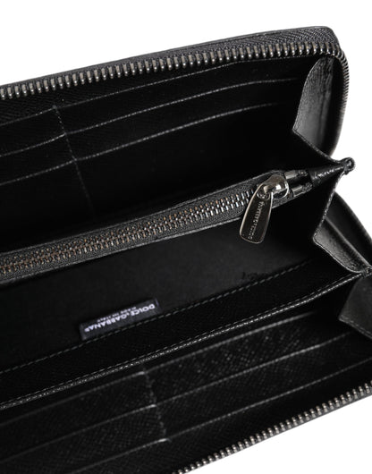 Black Gray Leopard Leather Zip Around Continental Wallet