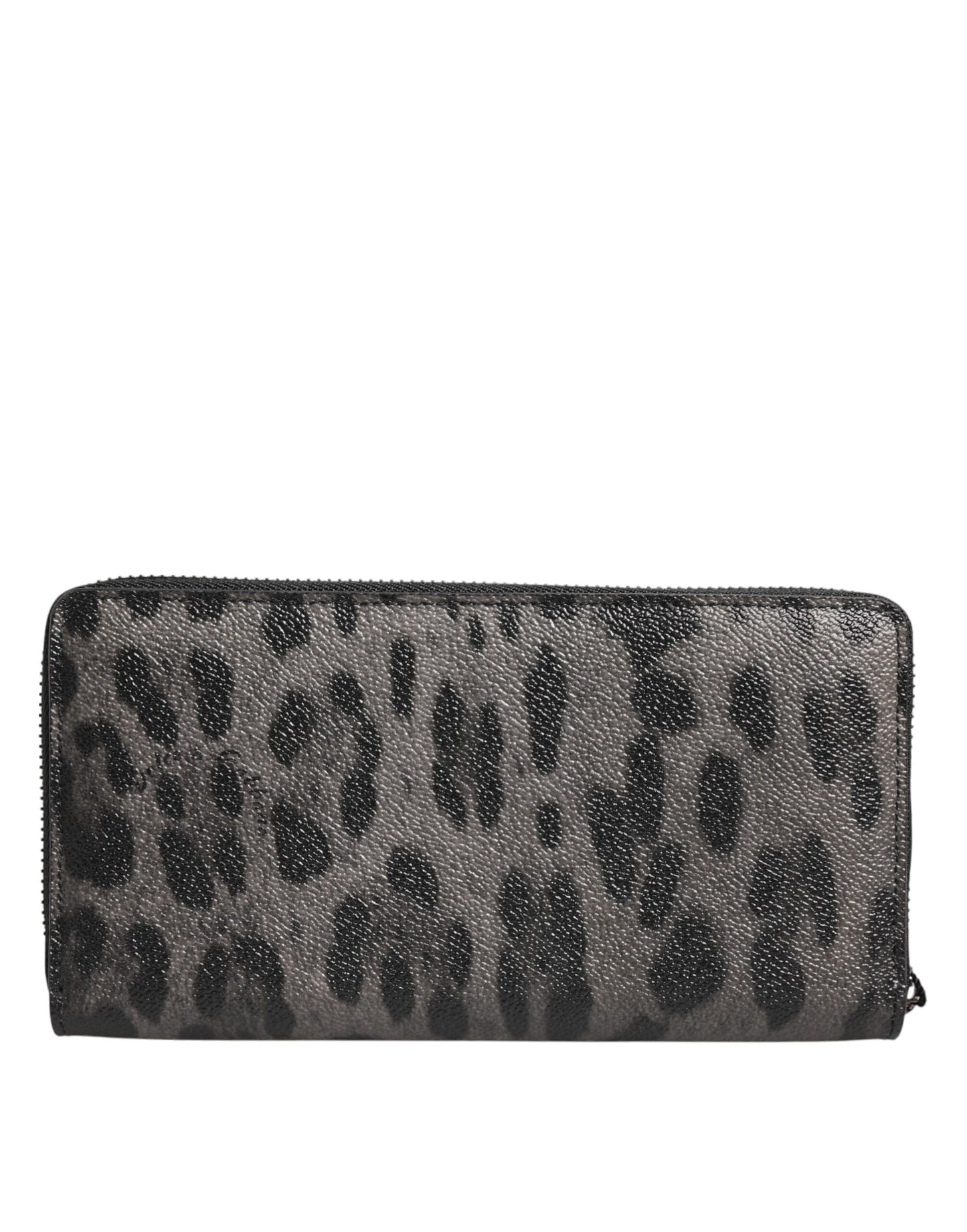 Black Gray Leopard Leather Zip Around Continental Wallet