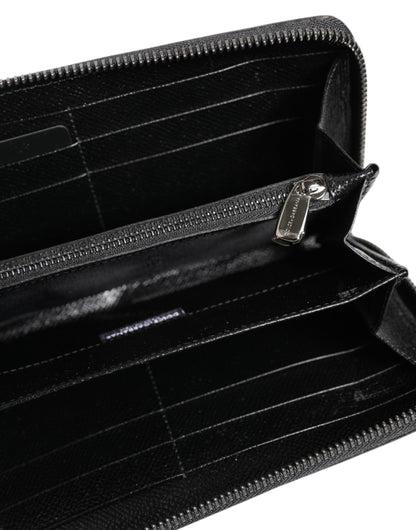 Black Gray Leopard Leather Zip Around Continental Wallet