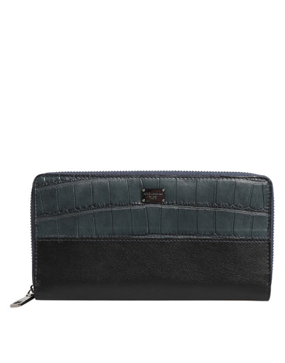 Black Blue Exotic Leather Men Continental Clutch Wallet